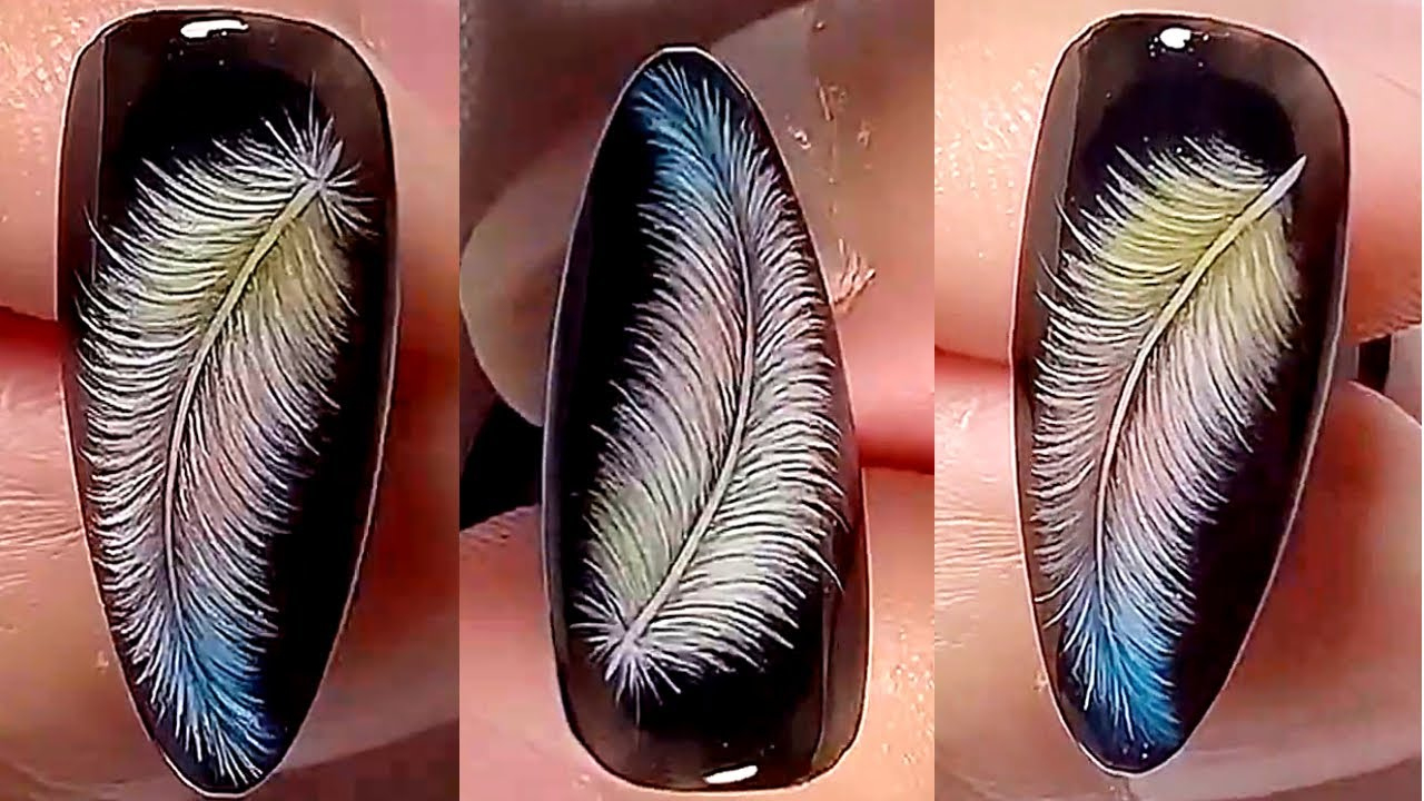 Hand Painted Feather Nail Design - Black &amp;amp; White Feather Nail Art - Hand  Painted Nail Art Design # 7 pertaining to Feather Nail Art Template