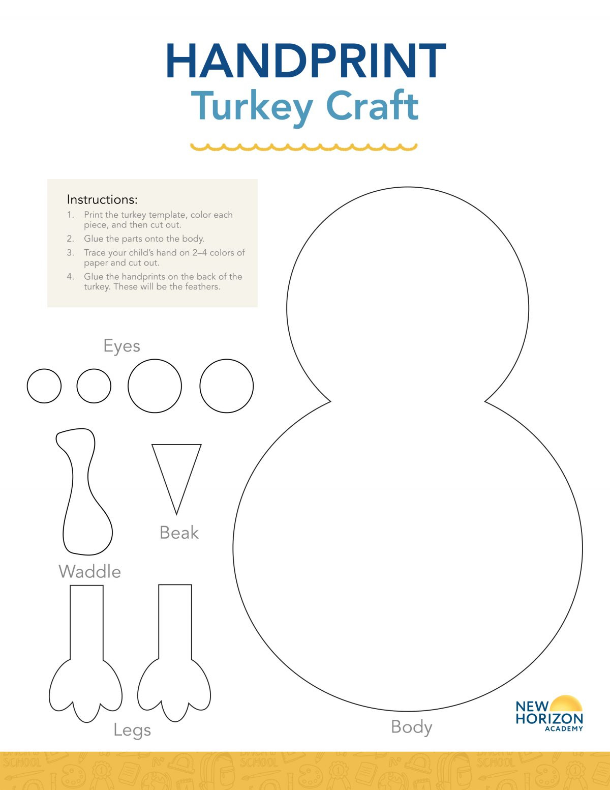 Handprint Turkey Craft - New Horizon Academy throughout Thanksgiving Turkey Body Template