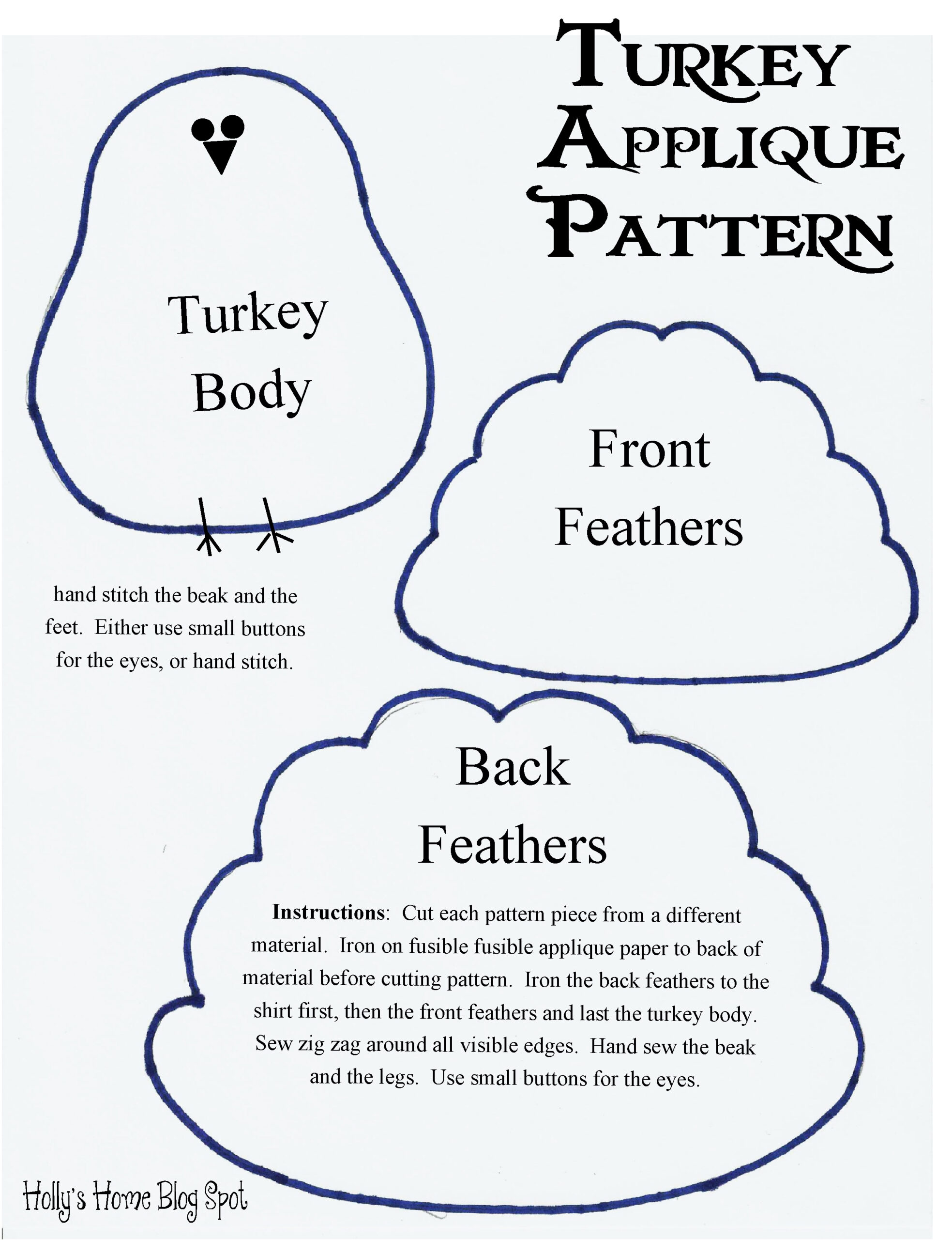 Hollyshome Family Life: Tutorial And Free Pattern On How To Make A intended for Free Turkey Template Applique