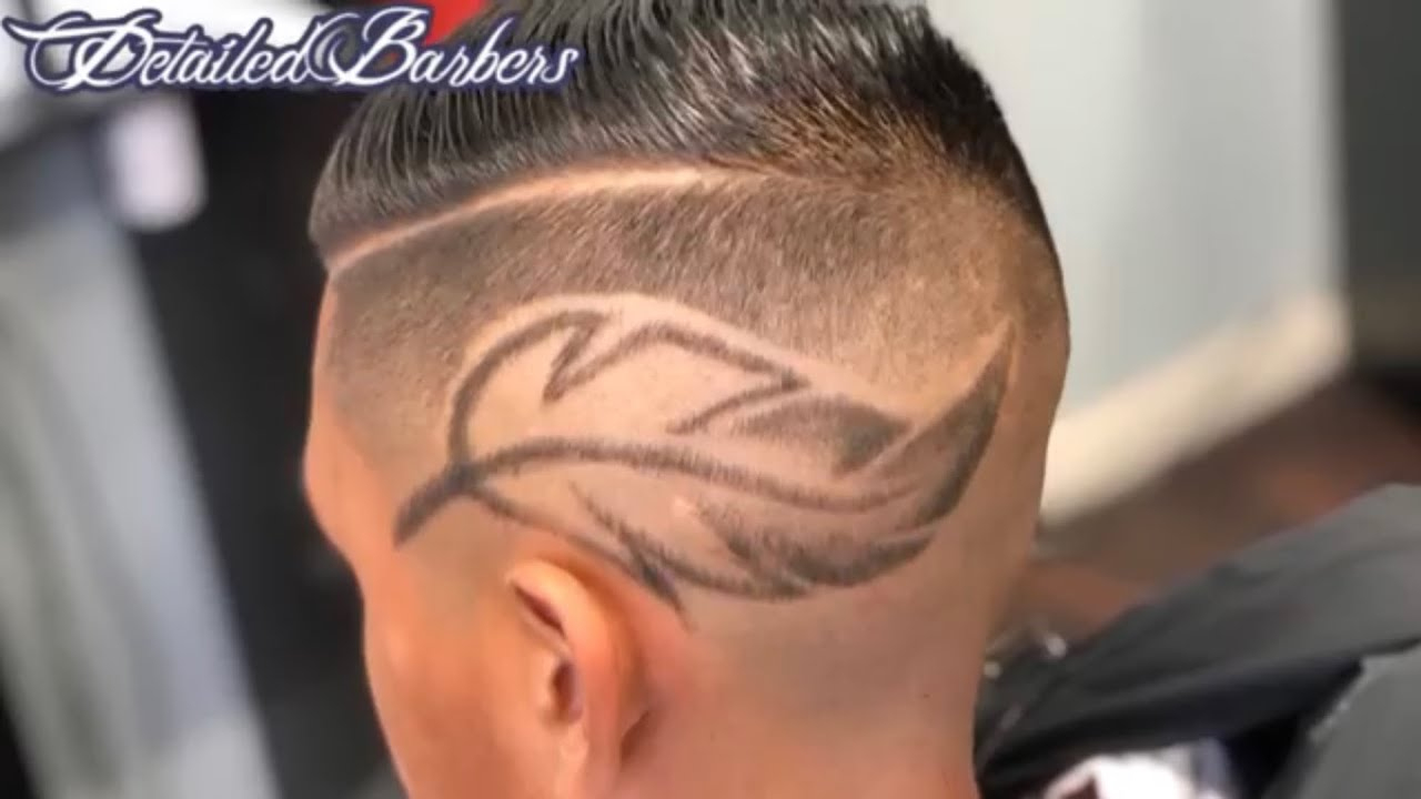 How To Do Feather Design Easy With Hair Design Stencildetailed Barbers.  Barber Tutorial within Fading Feather Template