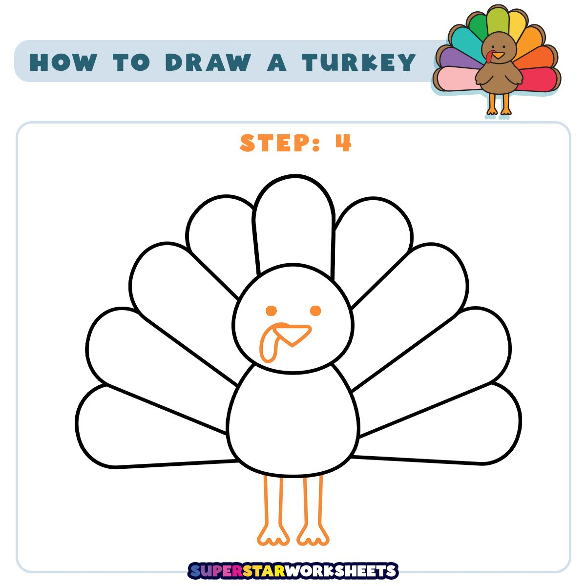 How To Draw A Turkey - Superstar Worksheets for Easy Turkey Template