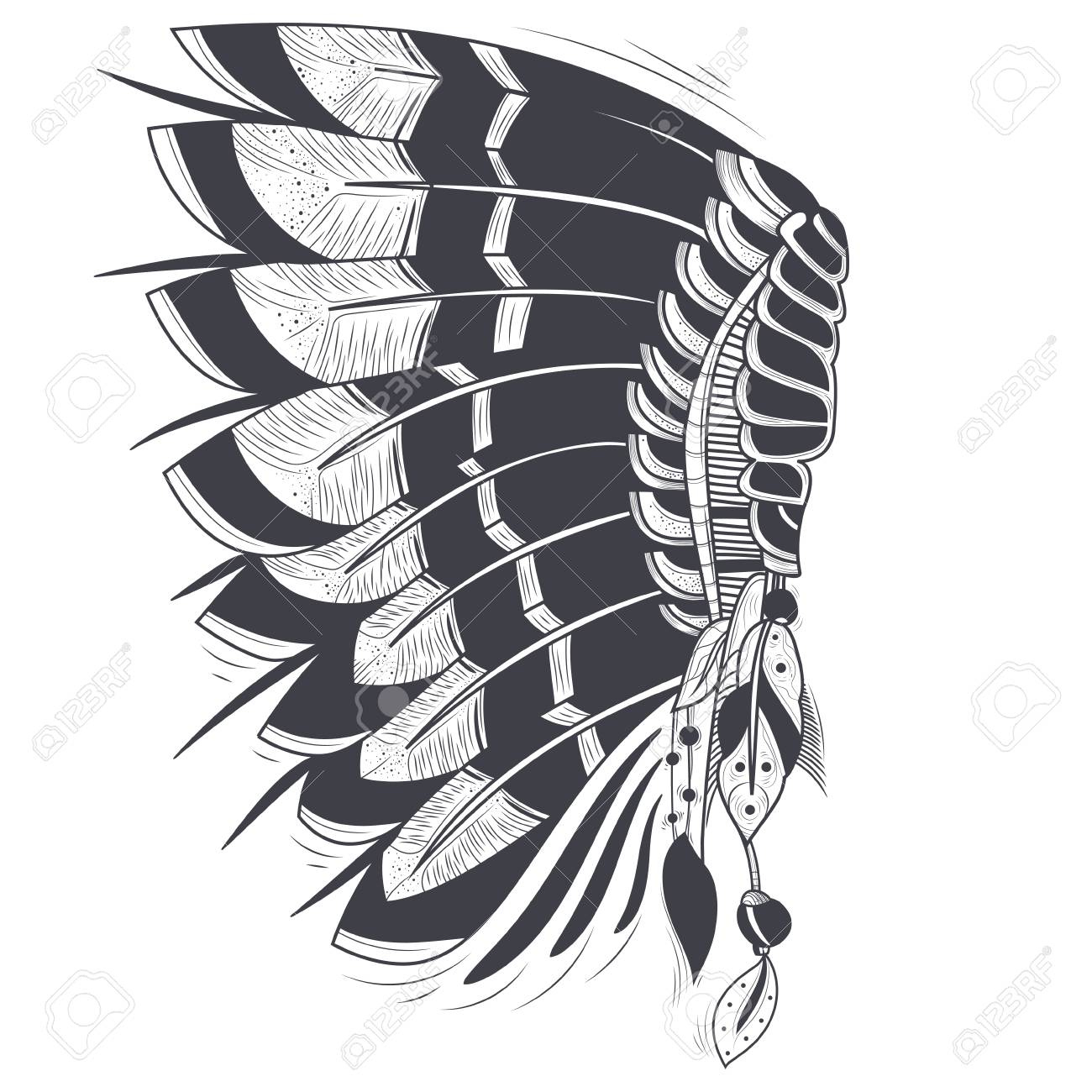 Illustration Of War Bonnet, Native Traditional Headdress Of within Native American Headdress Feather Template