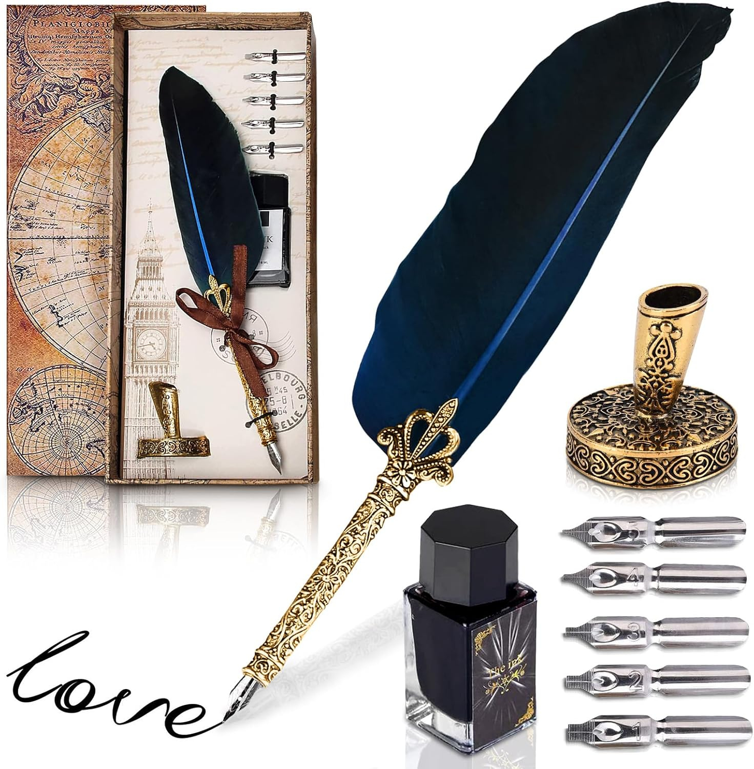 Lagarto Vintage Feather Quill Pen And Ink Set - Elegant Blue India with regard to Feather Ink Greetings After Effects Template