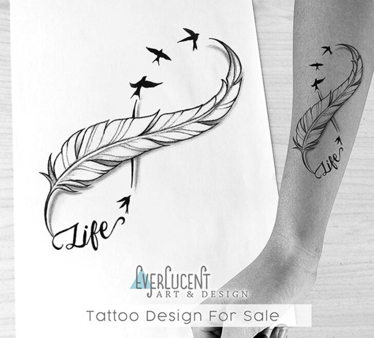 Feather with Beads Tattoo Design Template