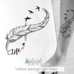 Life Infinity Feather Tattoo Design + Linework   Etsy Uk Within Tattoo Ideas Template Feather