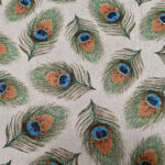 Linen Look Peacock Feathers Fan Print Fabric Upholstery Curtain Cotton  Material 55" Or 140Cm Wide Throughout Fabric Peacock Feather Template