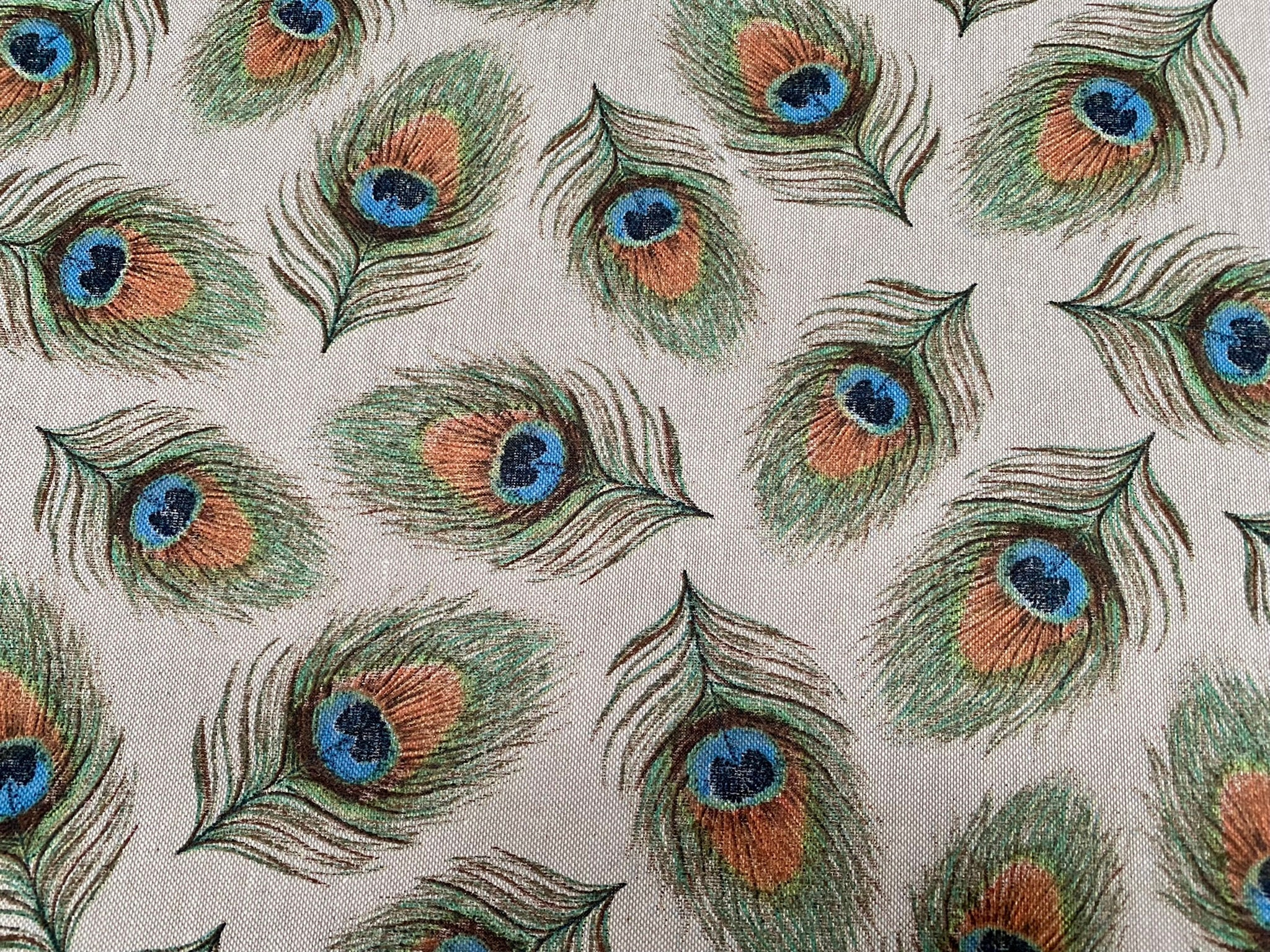 Linen Look Peacock Feathers Fan Print Fabric Upholstery Curtain Cotton  Material 55&amp;quot; Or 140Cm Wide throughout Fabric Peacock Feather Template