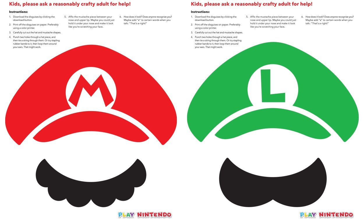Mario And Luigi Instant Disguise Kit - Printable Hats &amp;amp; Mustaches throughout Super Mario Turkey Disguise Template
