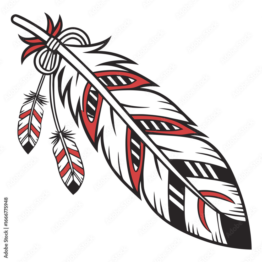 Native American Feather Design With Red And Black Accents Stock with regard to Native American Feather Template