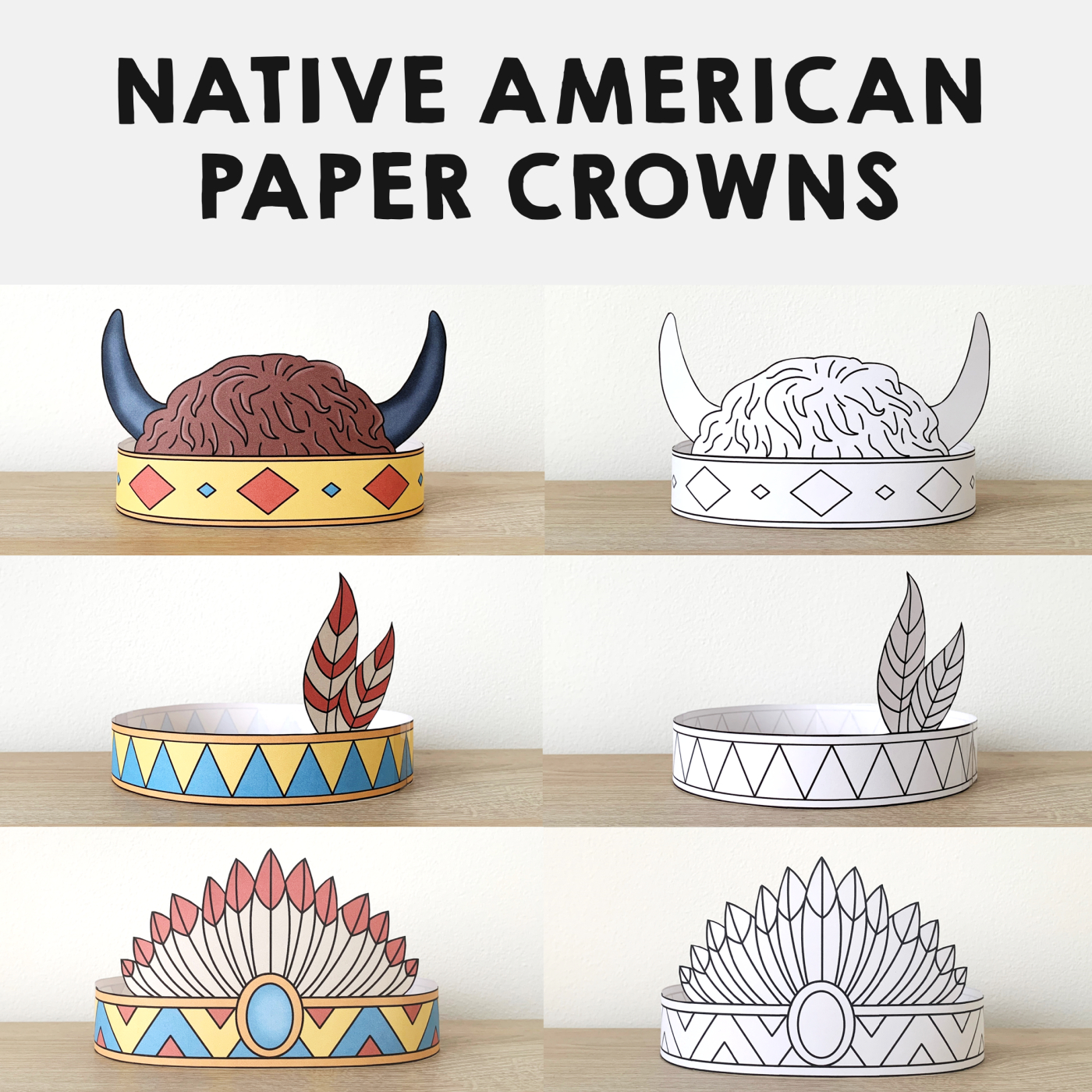Native American Headbands Feathers Paper Crowns Printable Coloring regarding Indian Headband Feather Template
