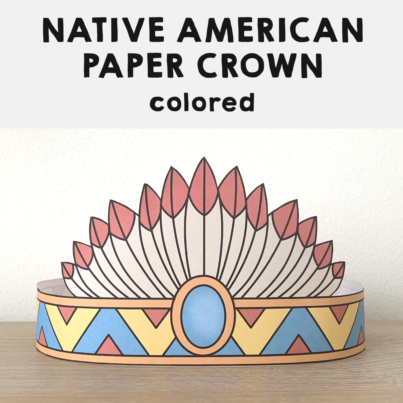 Native American Headdress Feathers Paper Crown Printable Costume in Indian Feather Cut Out Template