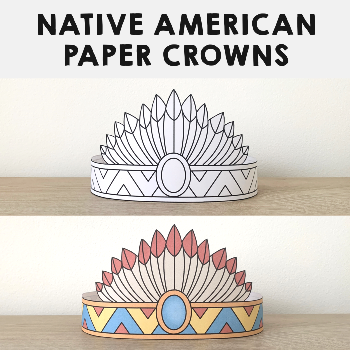Native American Headdress Feathers Paper Crowns Printable Coloring within Quick Printable Color Feather Indian Headband Template
