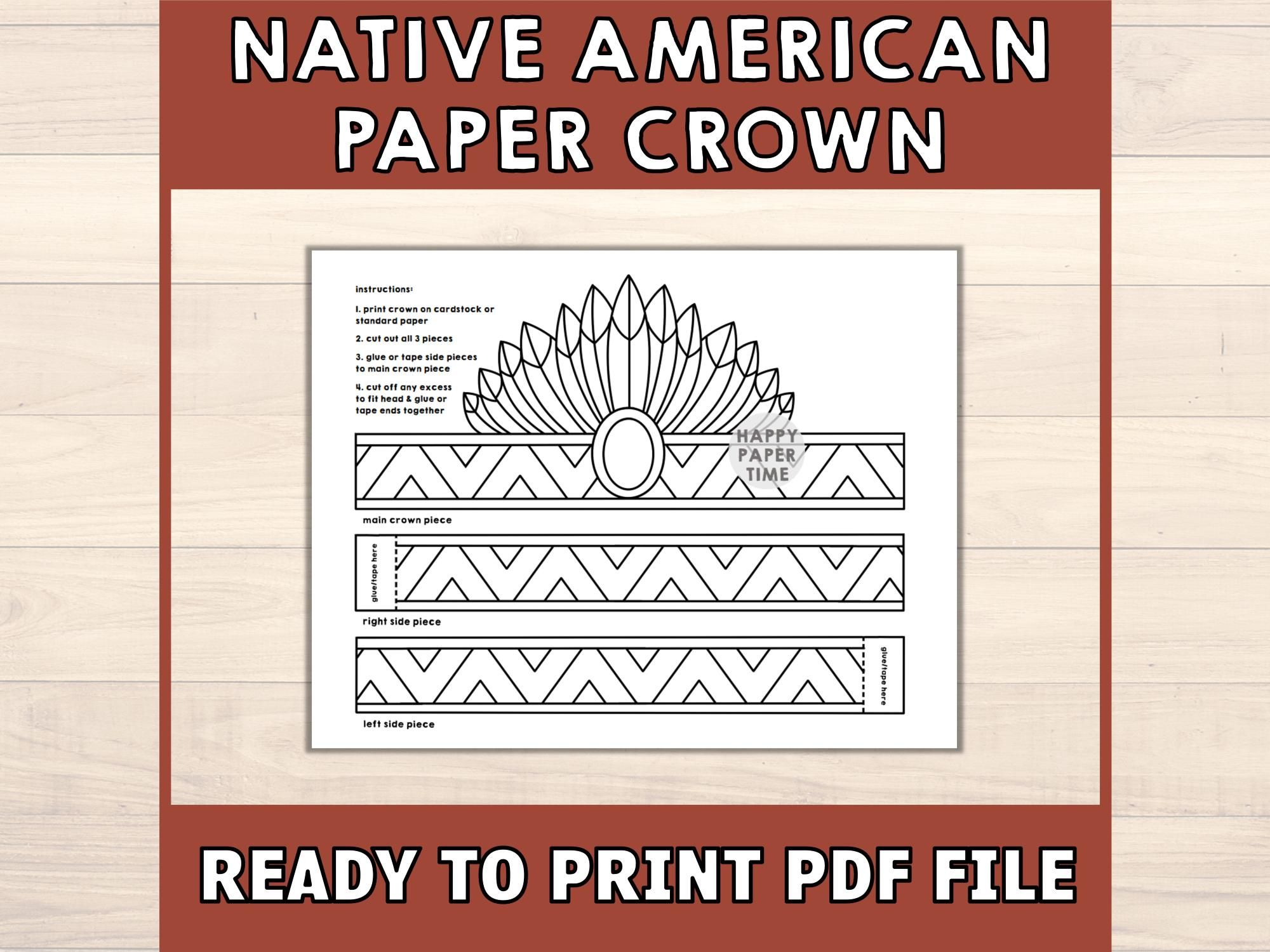 Native American Papier Handwerk Kopfschmuck Krone Party Färbung within Paper Indian Feather Template