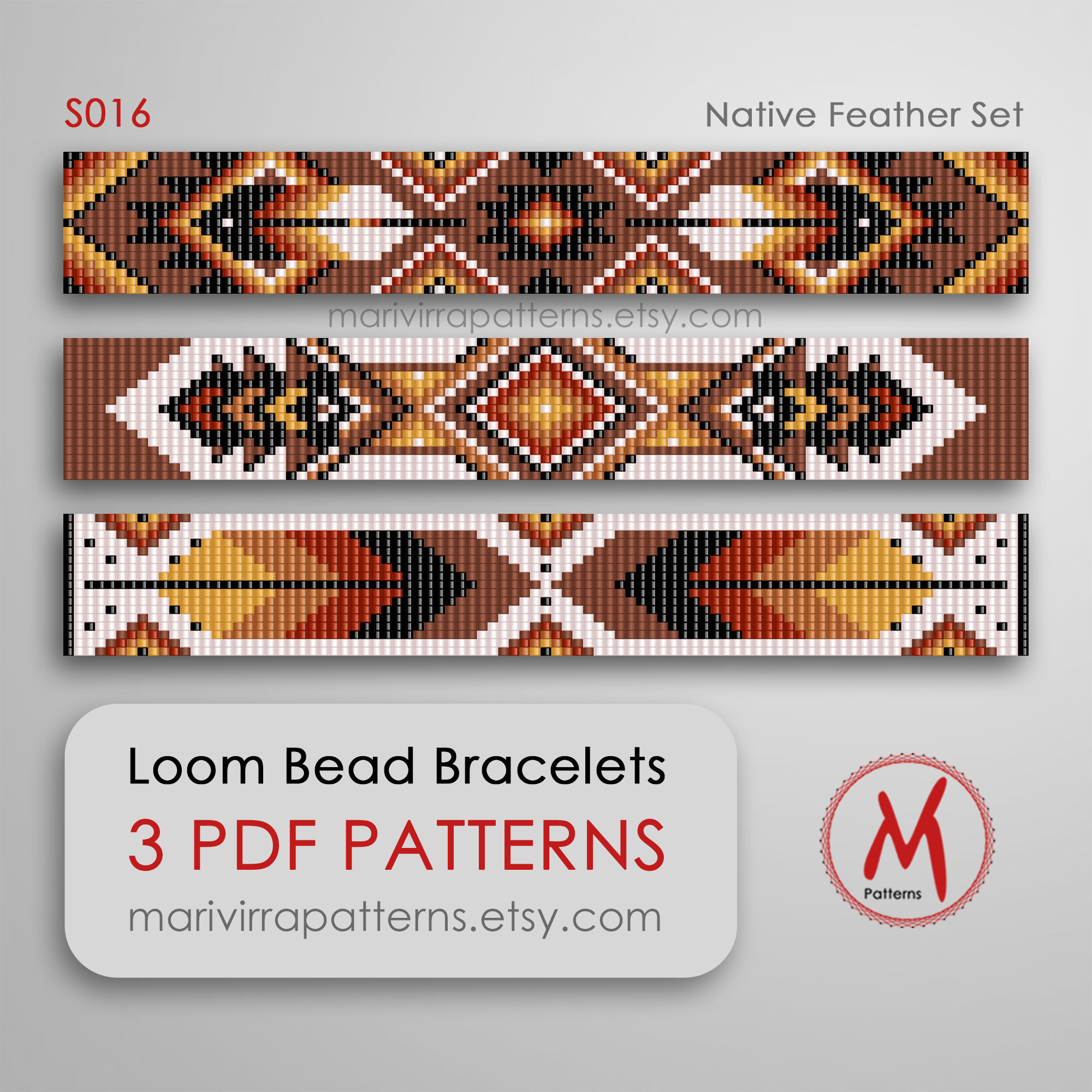 Native Feather Loom Bead Patterns For Bracelets - Set Of 3 Pattern pertaining to Feather Bead Template