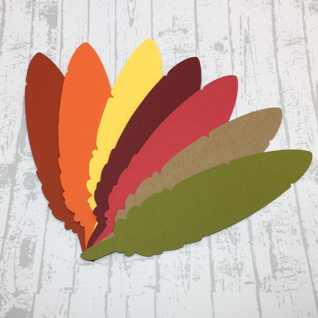 Paper Die Cut Feathers 5&amp;quot; - Thanksgiving Table - Place Cards regarding Thanksgiving Turkey Feather Template