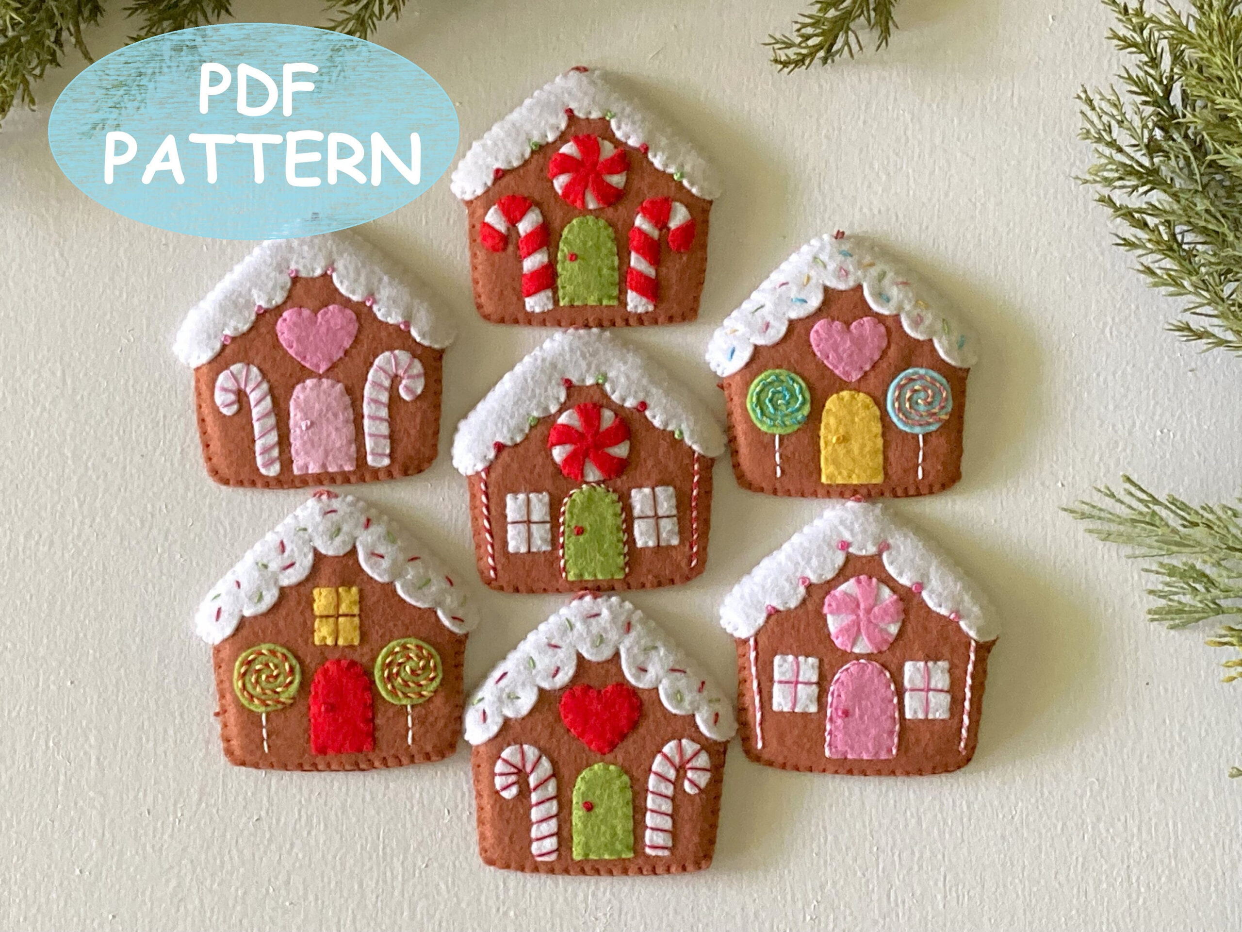 Pattern Felt Gingerbread House Christmas Ornament Decoration, Pdf pertaining to Gingerbread House Felt Template