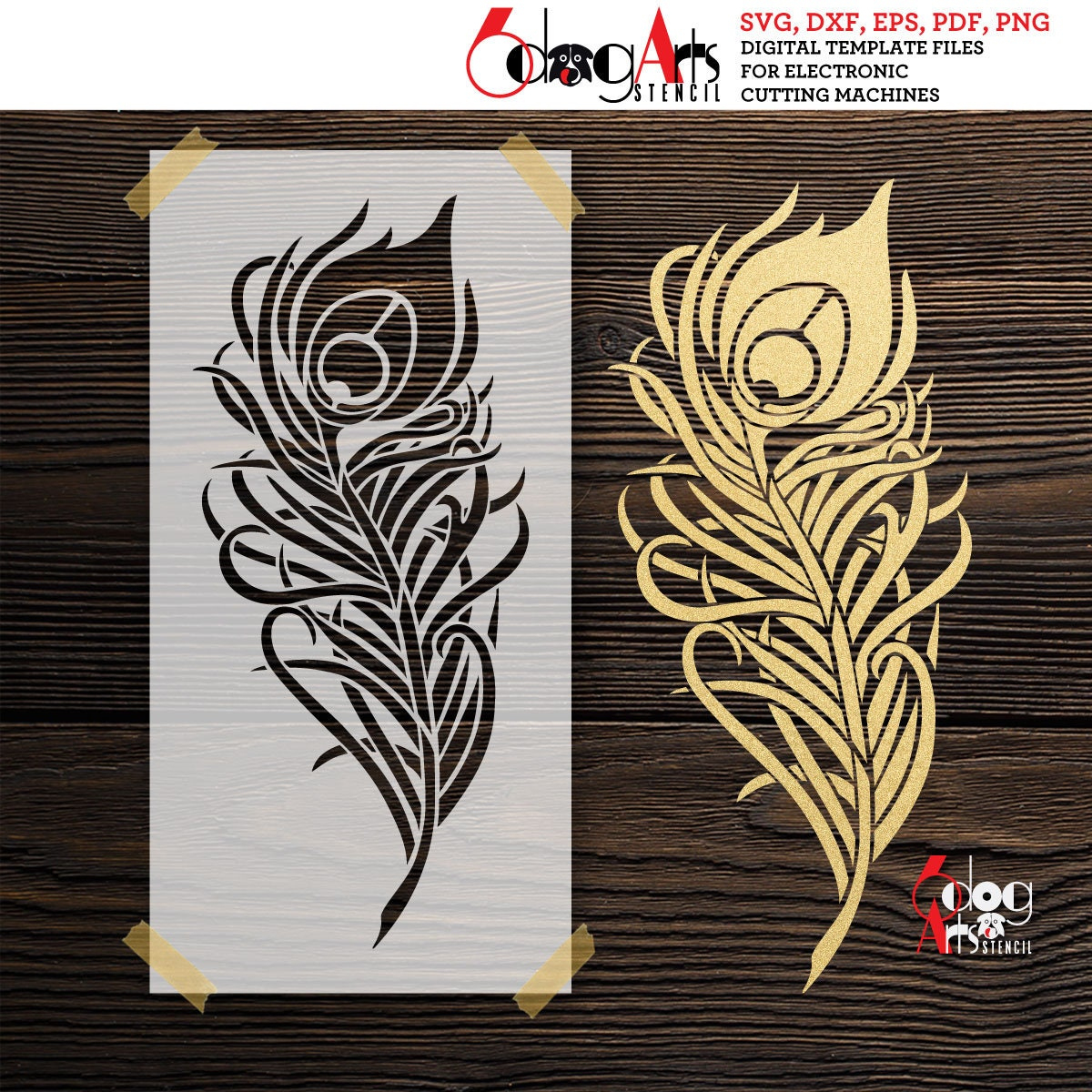 Peacock Feather Digital Stencil Templates Svg Dxf Eps Pdf Png in Peacock Feather Stencil Template