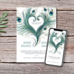 Peacock Feather Heart Wedding Invitation Template (Digital For Feather Wedding Template
