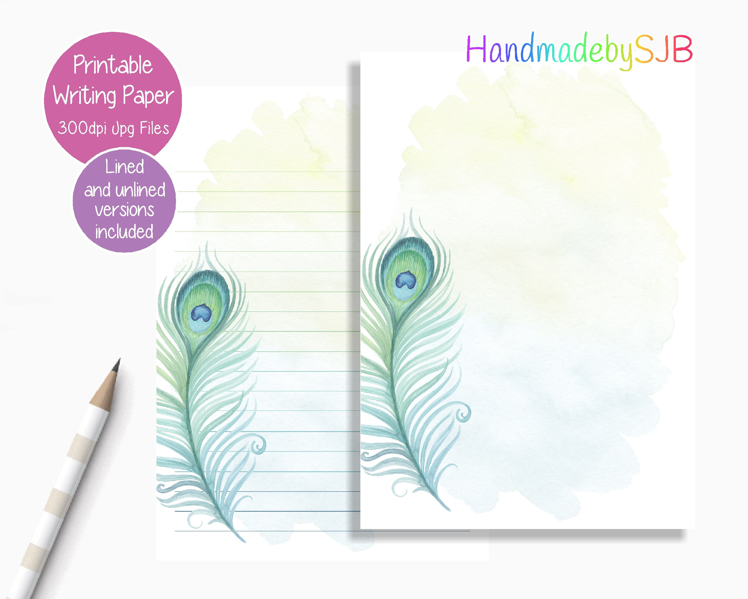 Peacock Feather Printable Writing Paper/Digital Download Note Paper/Instant  Download A5/Us Letter Size Paper/Downloadable Stationery Set with regard to Feather Letter Writing Template