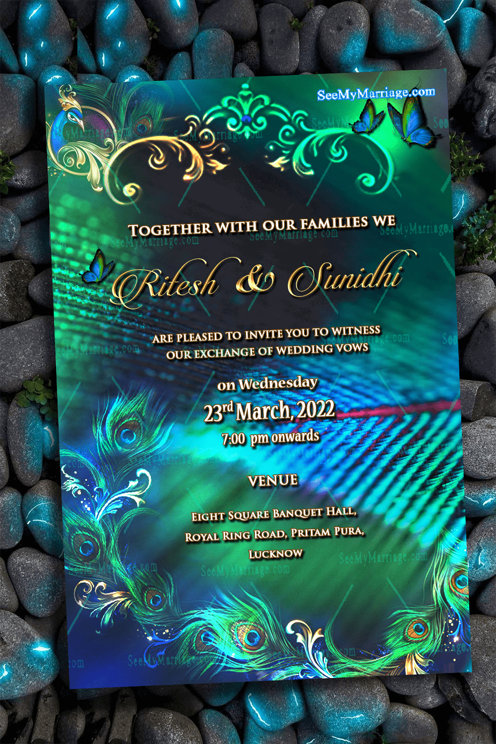 Peacock Feather Royal Wedding Invitation Card inside Peacock Feather Wedding Card Template