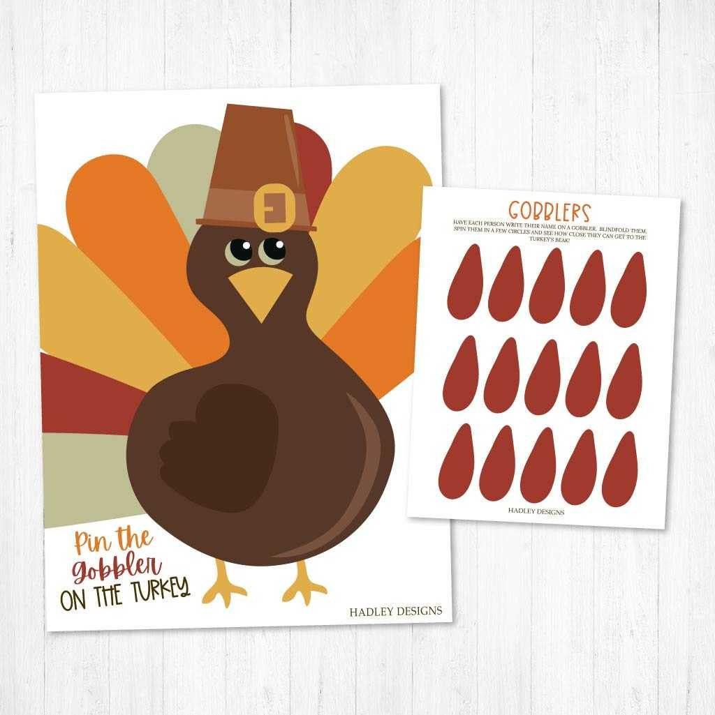 Pin The Gobbler Game Template - Digital Pin The Tail Thanksgiving throughout Pin the Tail On the Turkey Template