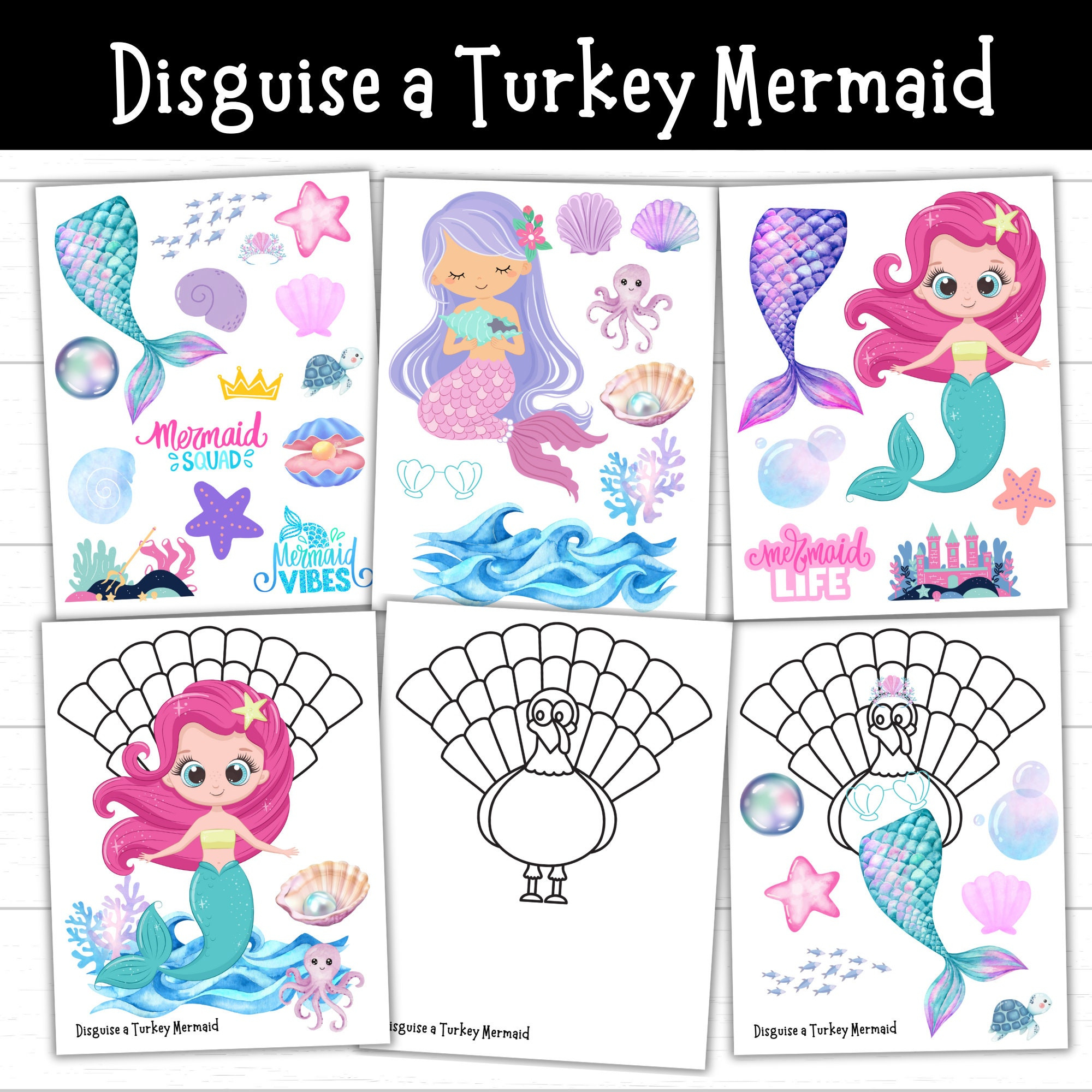 Printable Disguise A Turkey Mermaid Craft – Thanksgiving Activity for Mermaid Disguise A Turkey Template