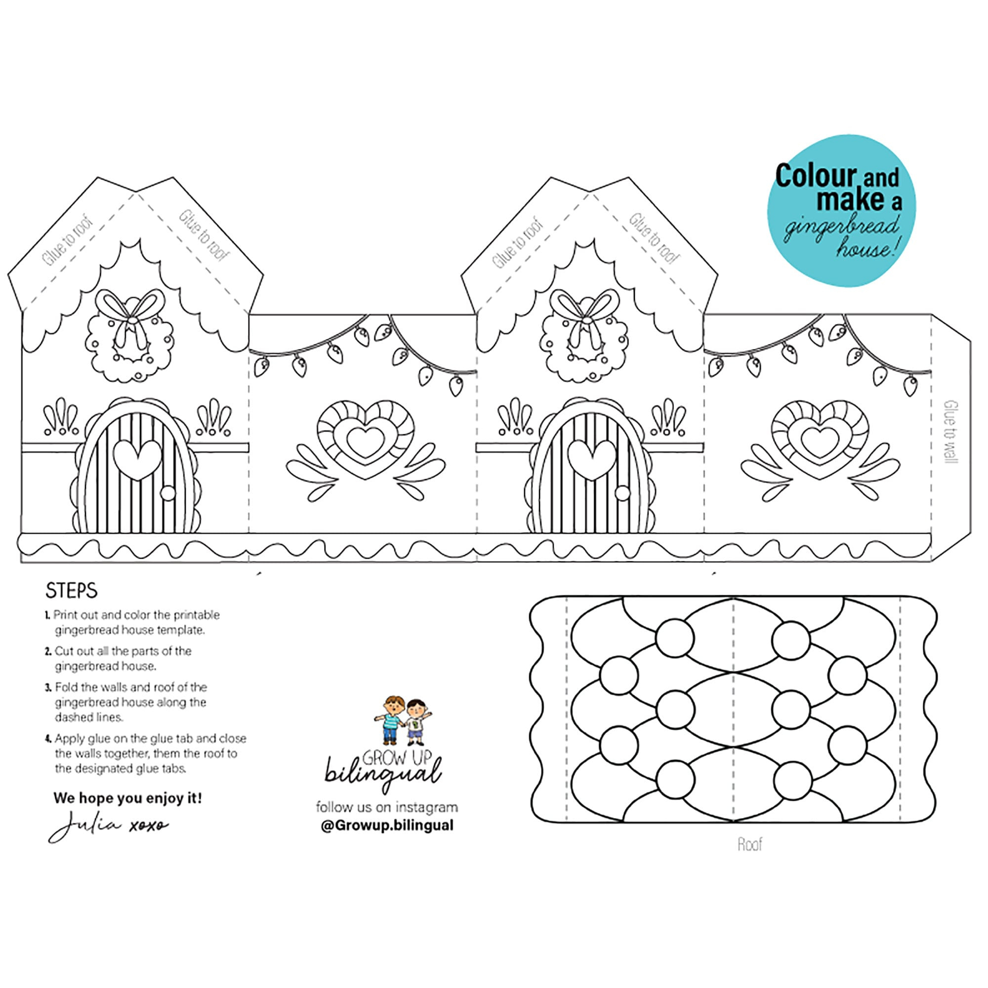 Printable Gingerbread House Template To Colour - Etsy India for Gingerbread House Foldable Template
