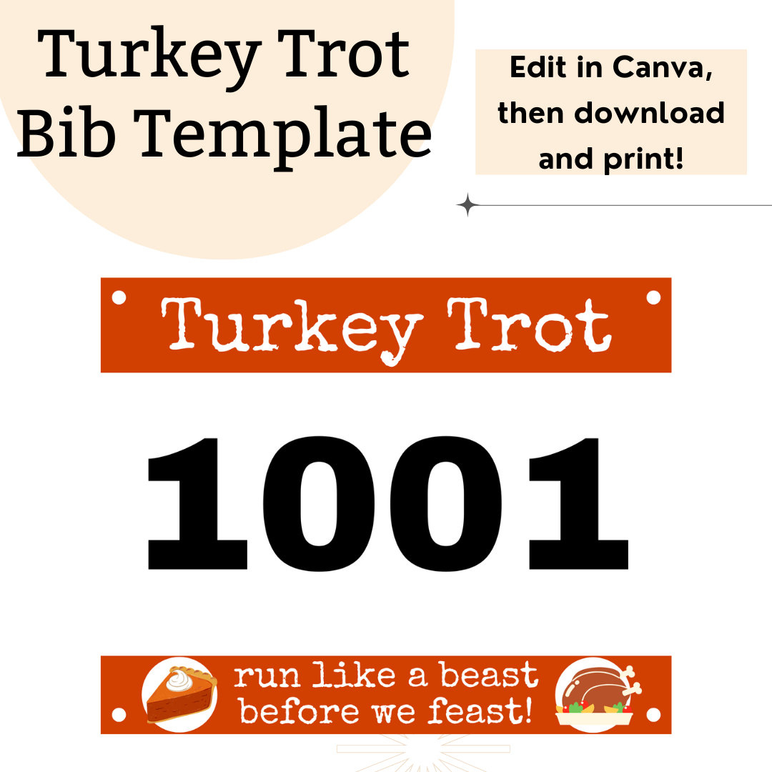 Printable Race Bib Template | Editable Running Bib | Canva for Turkey Trot Bib Template