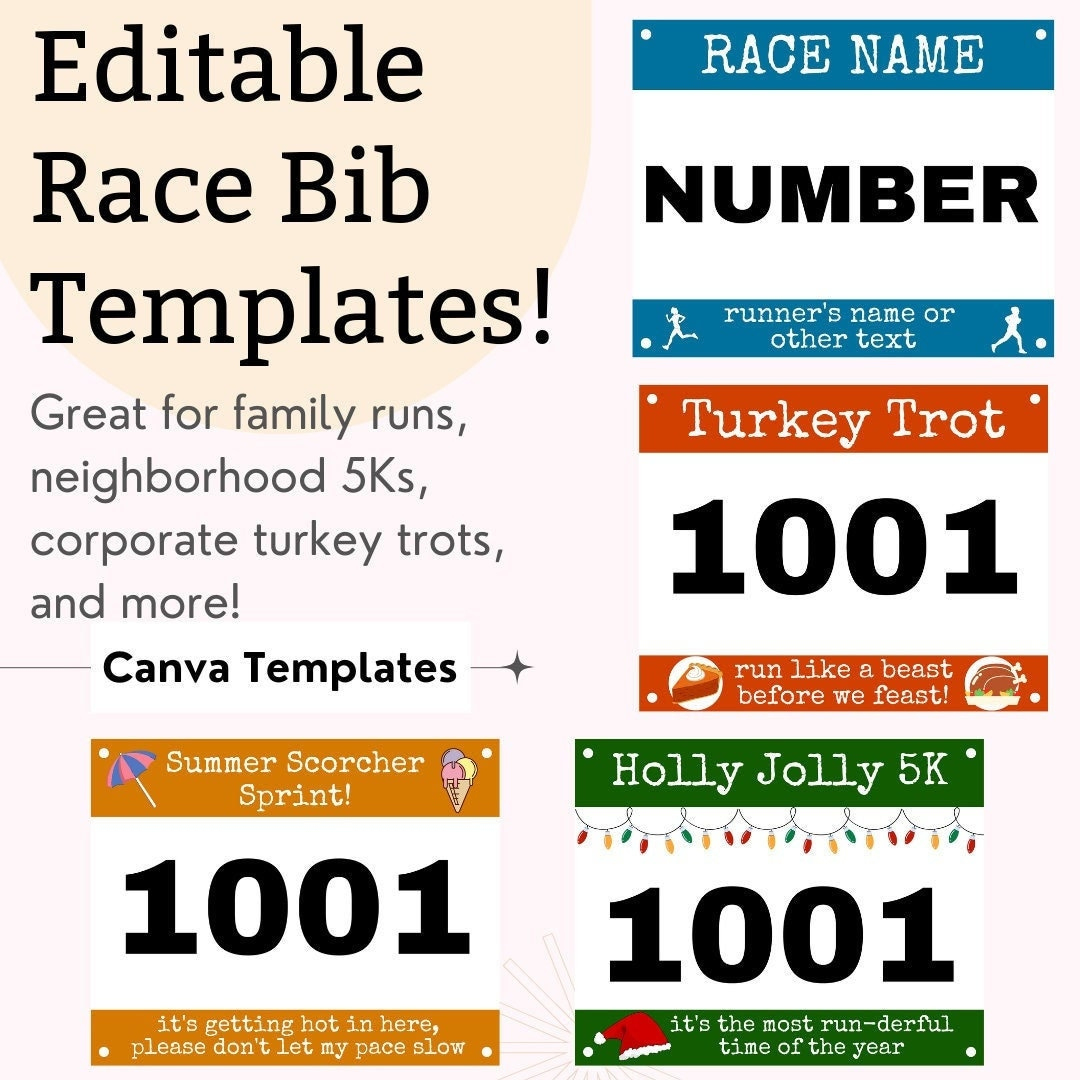 Printable Race Bib Template | Editable Running Bib | Canva within Turkey Trot Bib Template