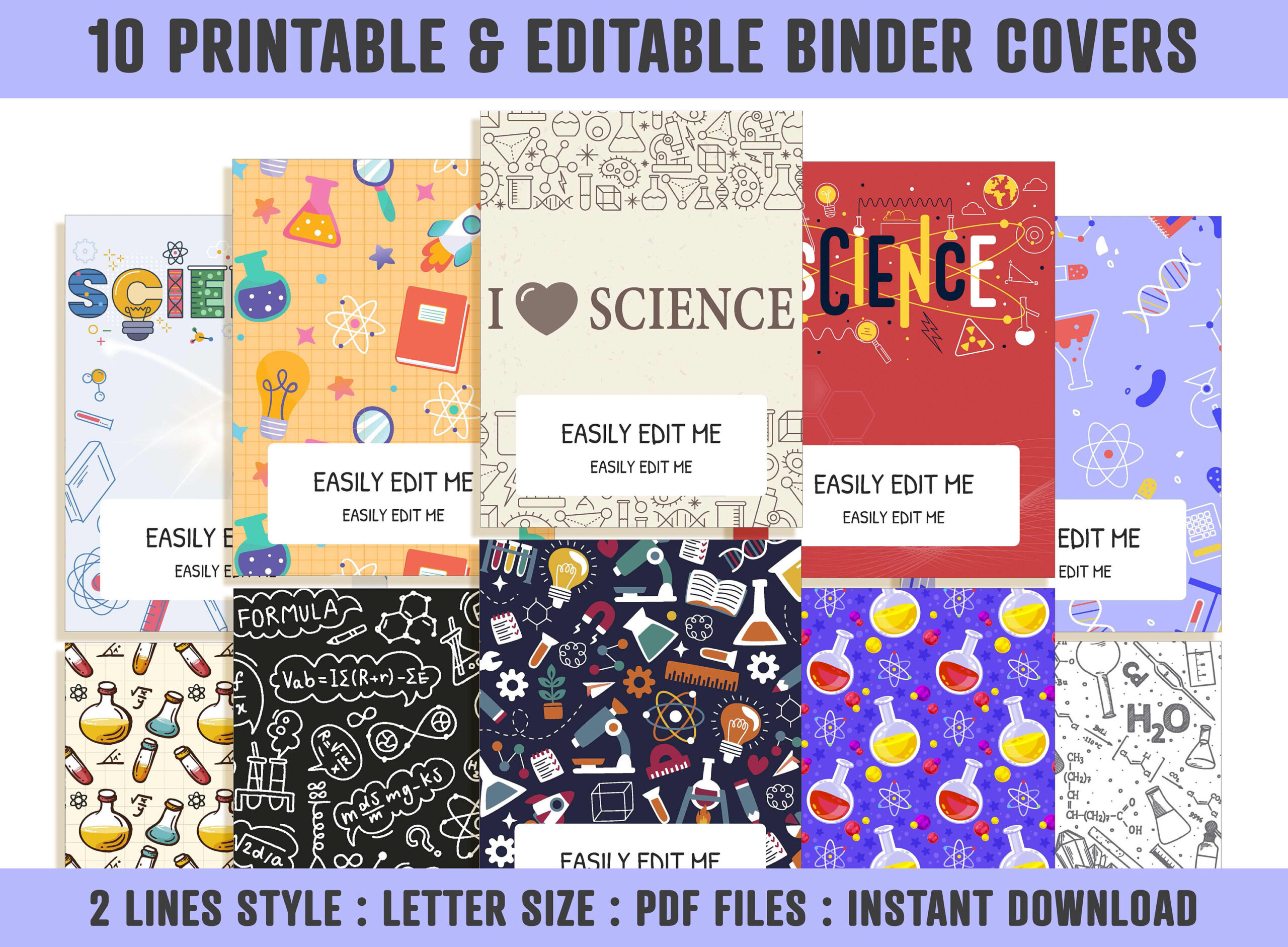 Science Binder Cover, 10 Printable &amp;amp; Editable Covers+Spines regarding Silver Feather Binder Cover Template