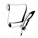 Scroll Papyrus Or Antique Paper. Textured Empty Manuscript With Feather And Papyrus Template