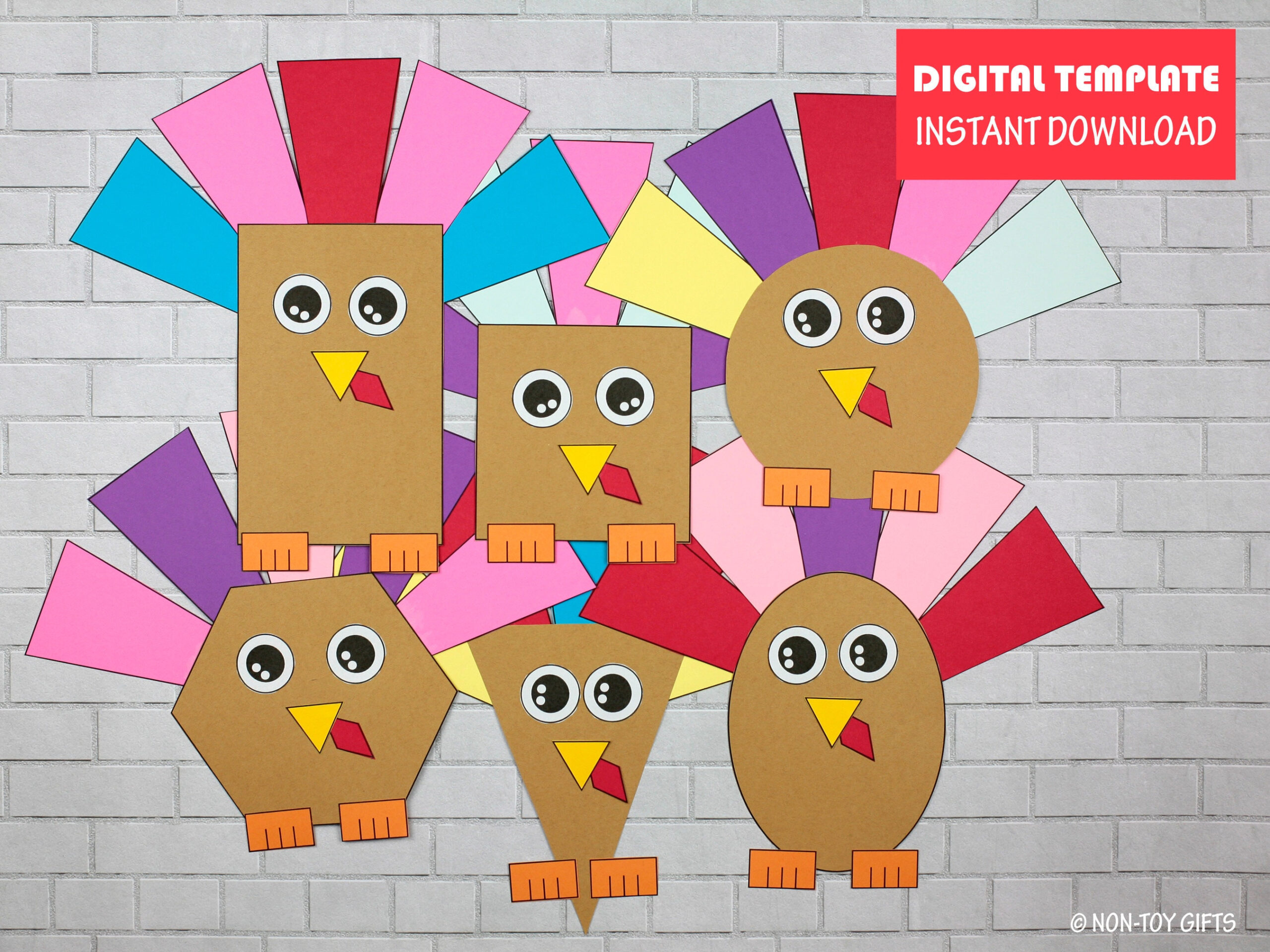 Shape Turkey Craft For Kids, Thanksgiving Turkey Printable, Turkey with Shape Turkey Template
