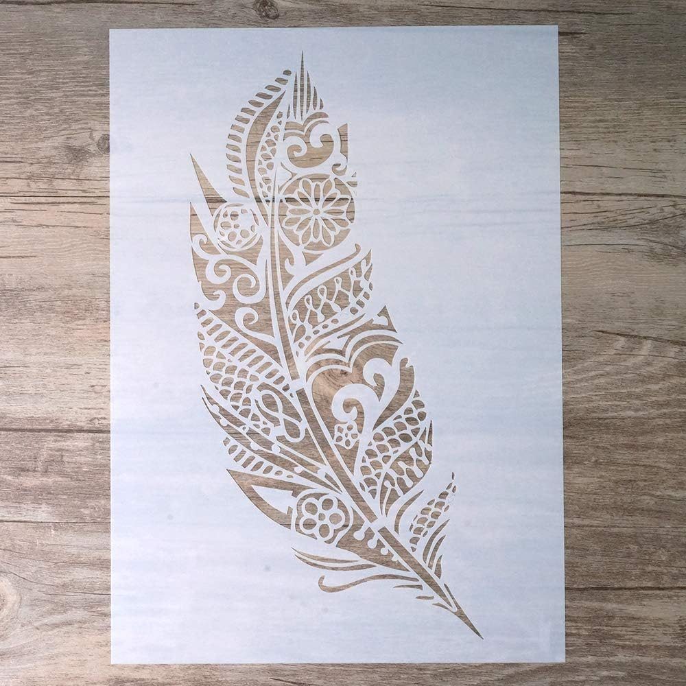 Slgift Mandala Feather Stencil Template For Diy Crafts - A2 India in Paper Indian Feather Template