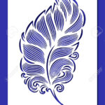 Stencil With Decorative Feather, Leaf. Beautiful Detailed Fluffy Inside Wood Carving Feather Template