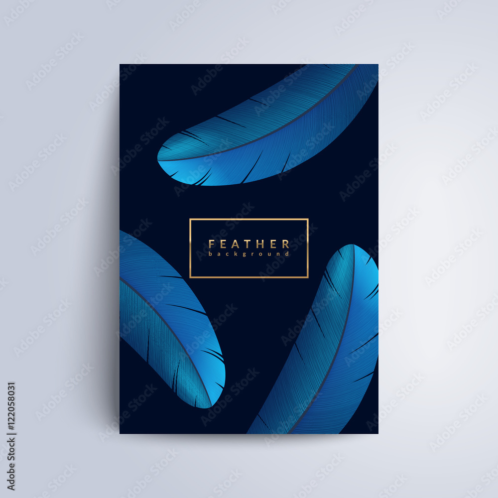 Stock-Vektorgrafik „Blue Feather Cover Design. Exotic Bird throughout Feather Template Flyer