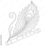 Stock Vektorgrafik „Peacock Feather And Flute Line Art Vector Inside Peacock Feather Drawing Template