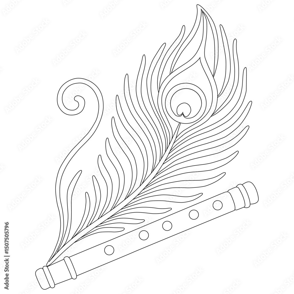 Stock-Vektorgrafik „Peacock Feather And Flute Line Art Vector inside Peacock Feather Drawing Template