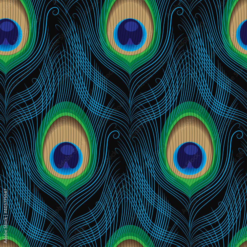 Stock-Vektorgrafik „Peacock Feather Makes A Seamless Pattern for Blue Peacock Feather Template