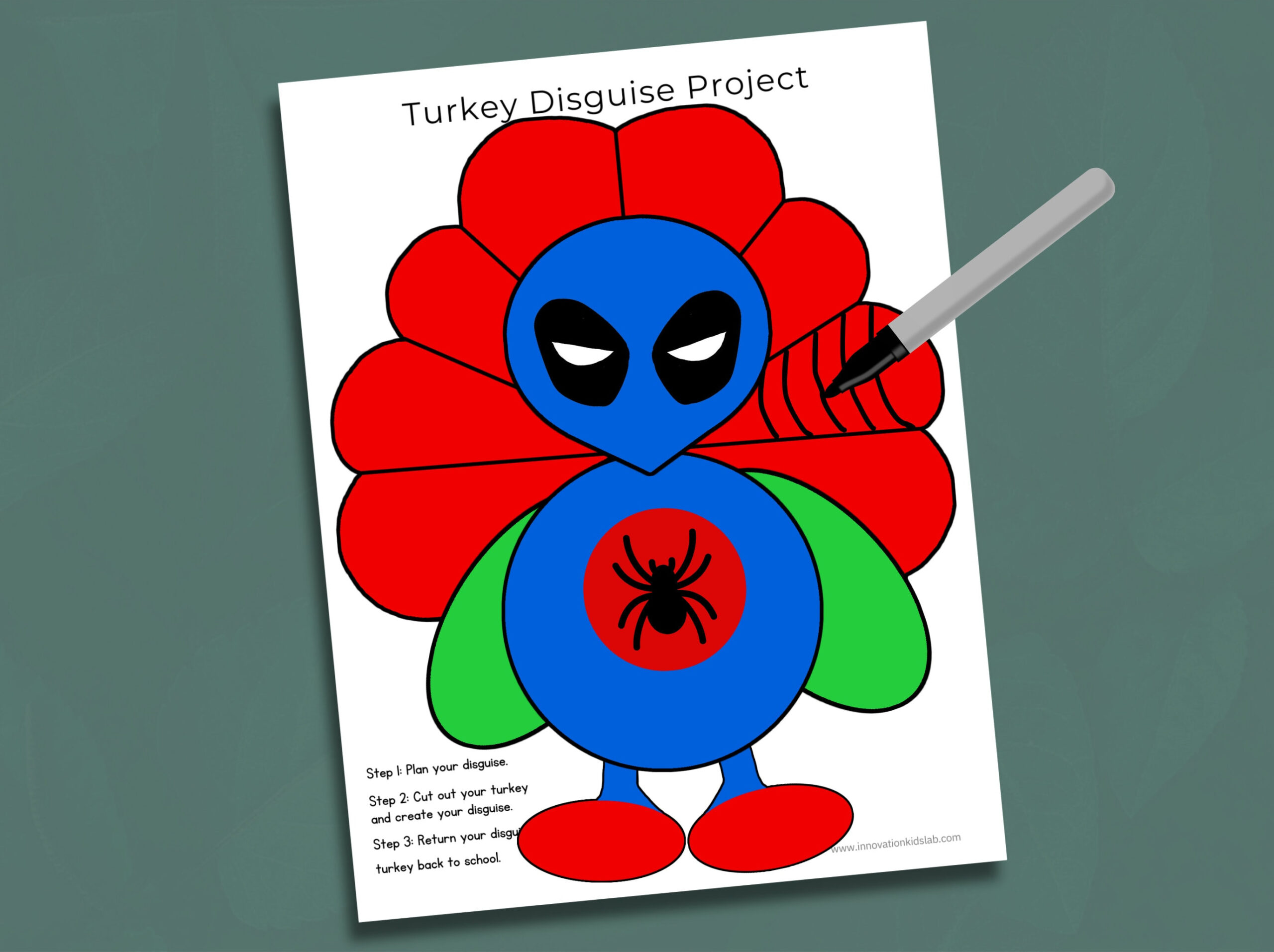 Superhero Turkey In Disguise Kit: Kids Thanksgiving Craft (Digital within Spider Man Turkey Disguise Template