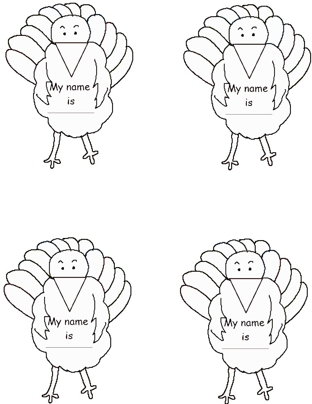 Thanksgiving Crafts For Sunday School with Turkey Name Tag Template