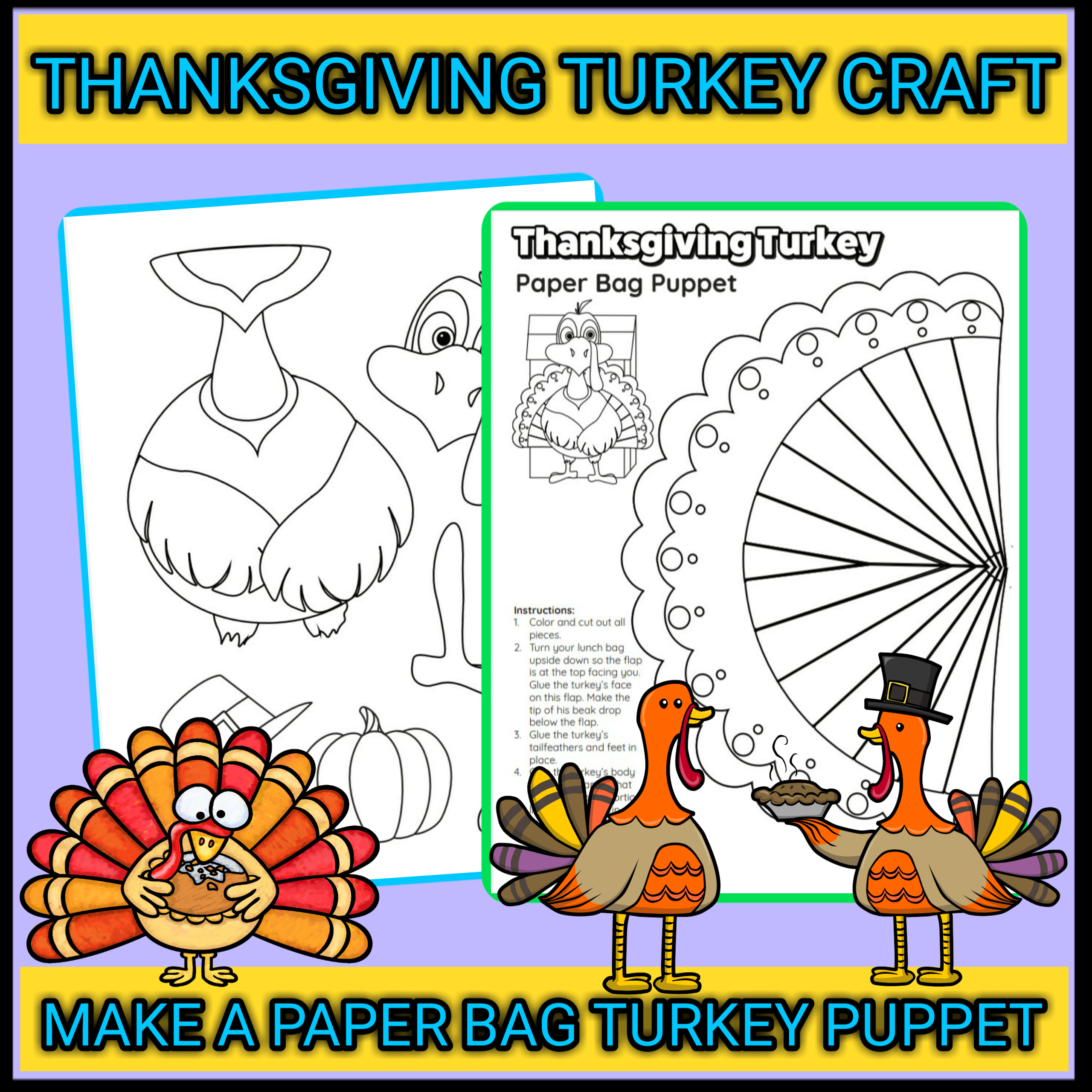 Thanksgiving Paper Bag Turkey Craft Template Activities For Kids regarding Free Printable Paper Bag Turkey Craft Template