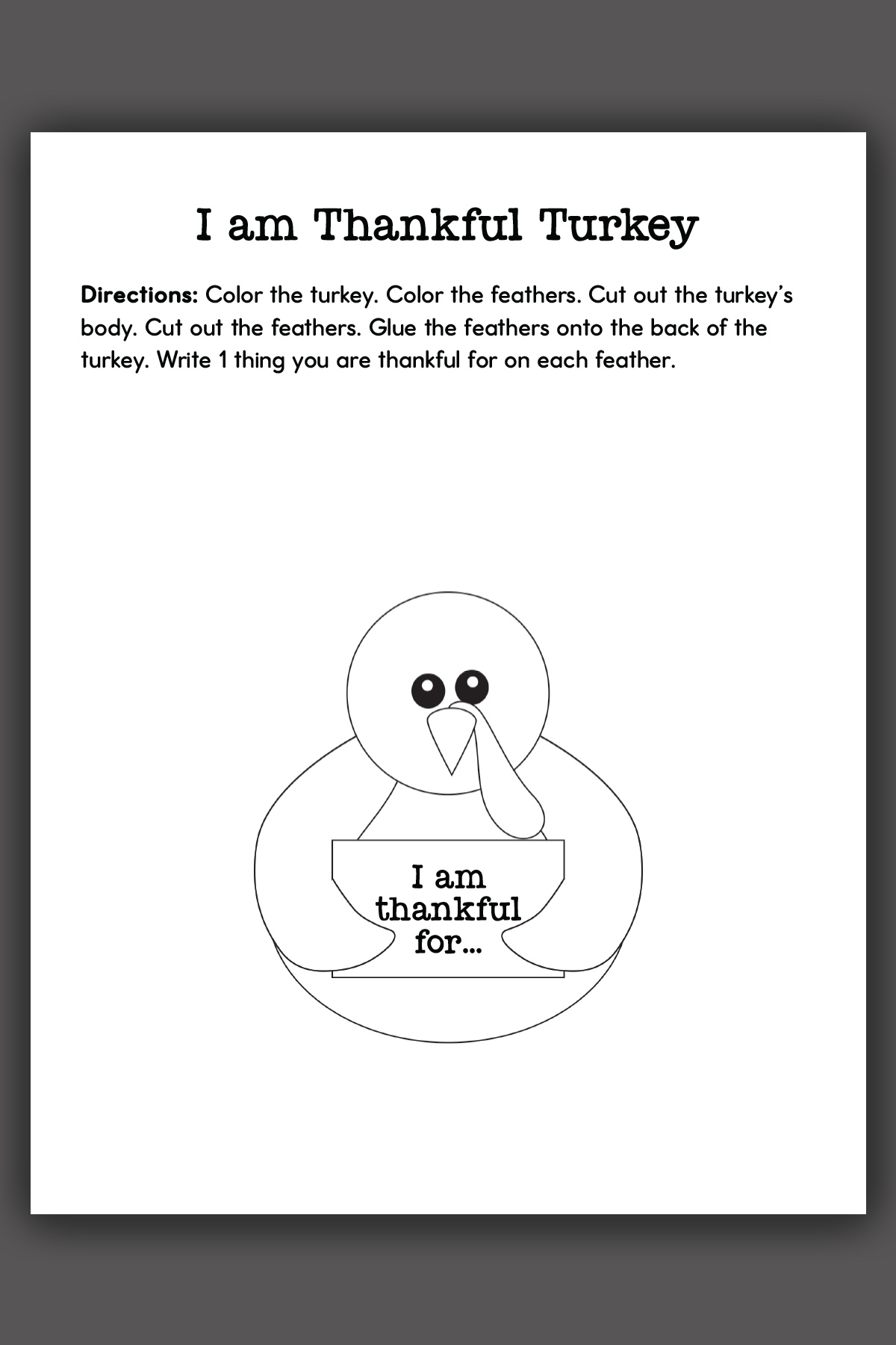 Thanksgiving Thankful Turkey Printable regarding Turkey Thankful Template