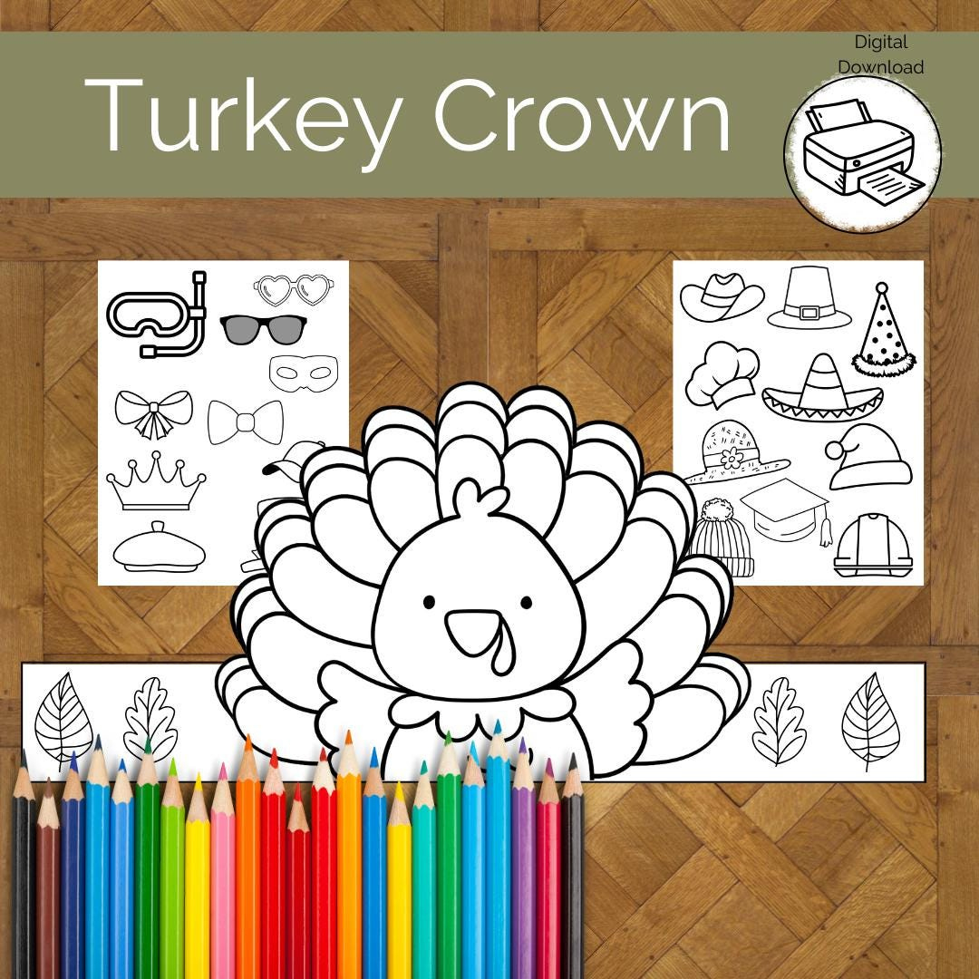 Thanksgiving Turkey Crown Craft: Coloring Paper Hat (Digital in Turkey Crown Template