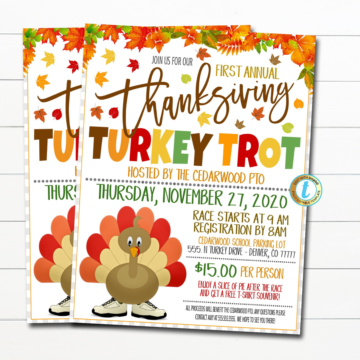 Thanksgiving Turkey Trot Flyer, 5K 10K Run Walk Race, Community with regard to Turkey Trot Template