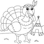 Thanksgiving Turkey With Indian Headdress Coloring Colouring Book Regarding Free Pilgrim And Indian Turkey Template