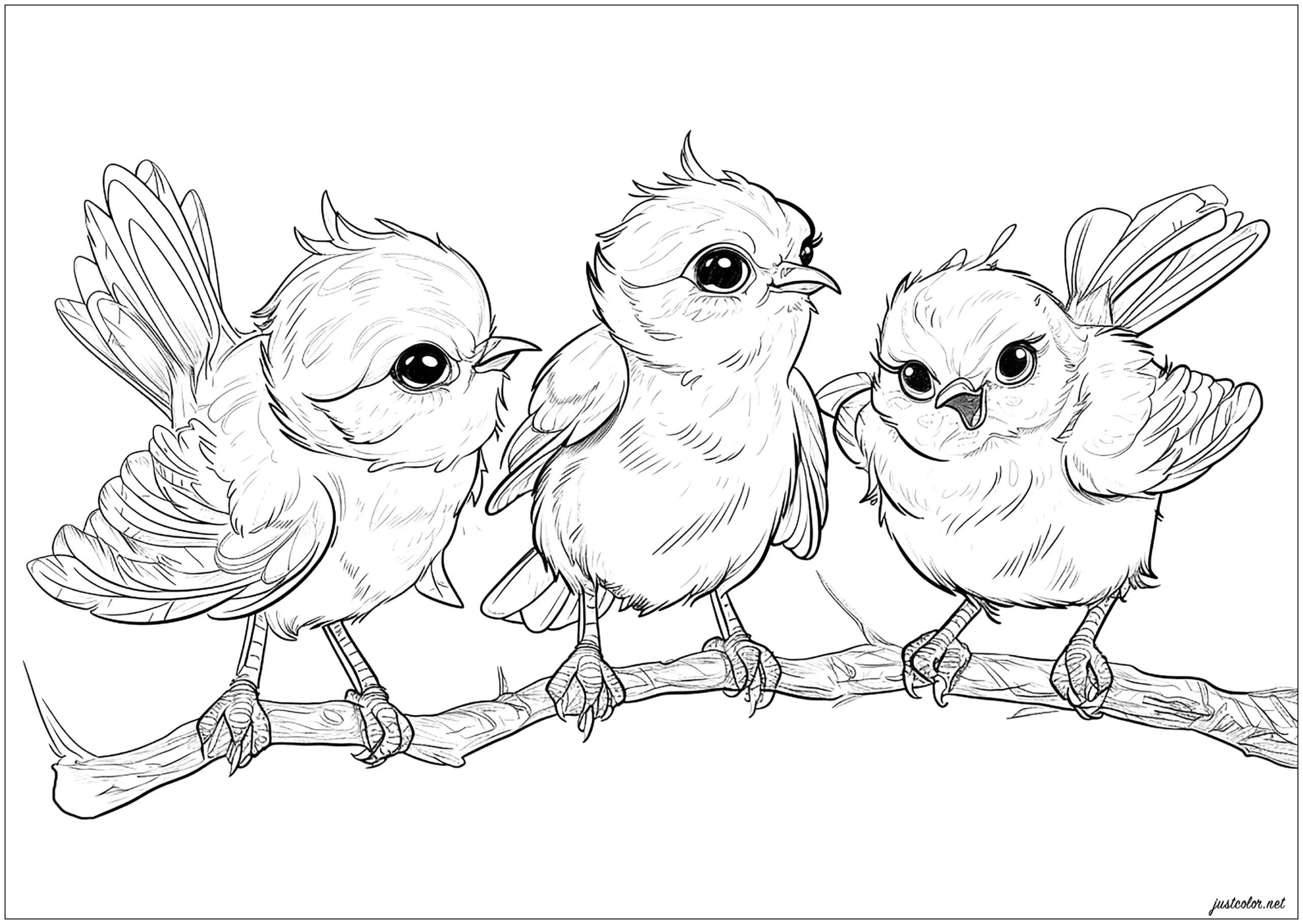 Three Pretty Little Birds - Bird Coloring Pages throughout Feather and Birds Coloring Template Free Printable