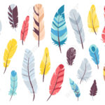 Tribal Feathers Set. Flat Doodle Feather, Bird Plumage Collection In Doodle Feather Template