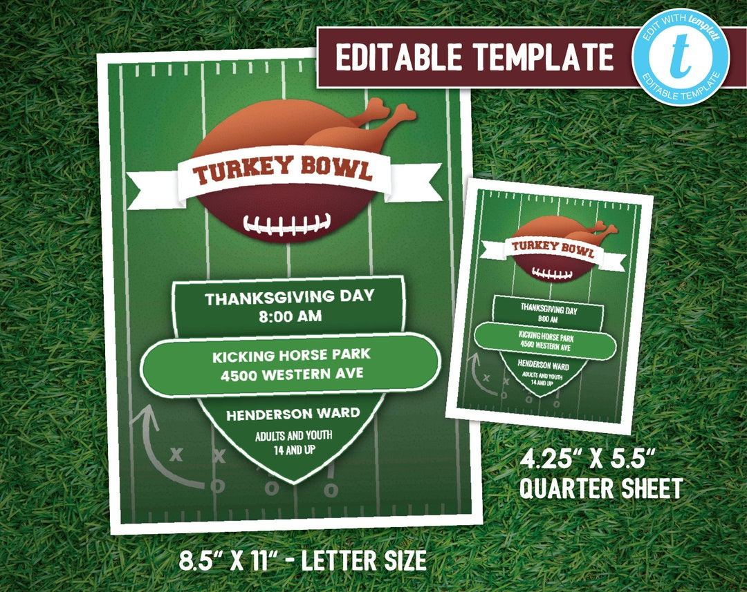 Turkey Bowl Flyer And Poster - Editable Template - Etsy throughout Turkey Bowl Flyer Template