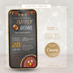 Turkey Bowl Invitation: Thanksgiving Football Party Evite (Canva In Turkey Bowl Flyer Template