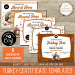 Turkey Certificate Template Set   5 Design Templates! 8.5X11 In Turkey Trot Certificate Template